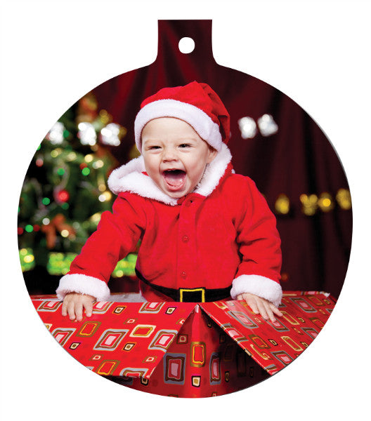 BALL 2 SIDED METAL ORNAMENT WITH RIBBON