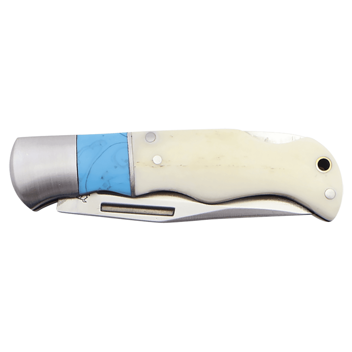Personalized Bone and Blue Pocket Knife
