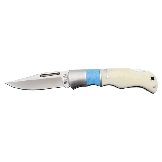Personalized Bone and Blue Pocket Knife
