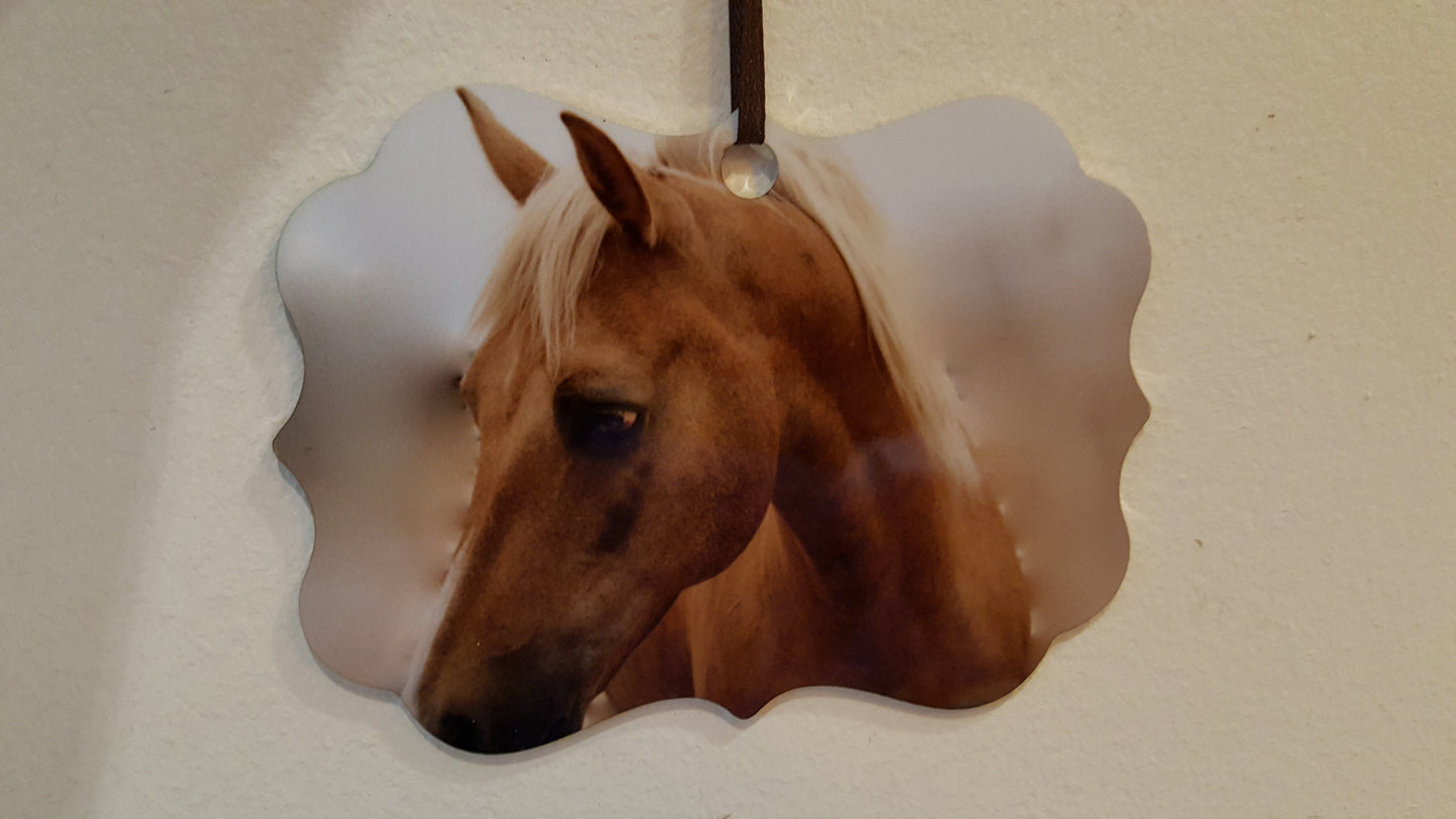 BENELUX 2 SIDED METAL ORNAMENT WITH RED RIBBON