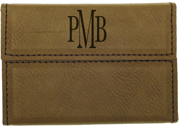 DARK BROWN LASER ENGRAVED LEATHERETTE BUSINESS CARD HOLDER