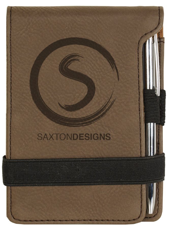 DARK BROWN LASER ENGRAVED LEATHERETTE PEN & PAD SET
