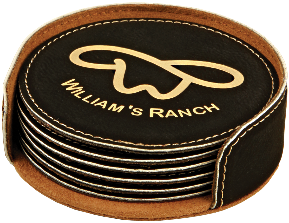 Round Black Leatherette 6-Coaster Set