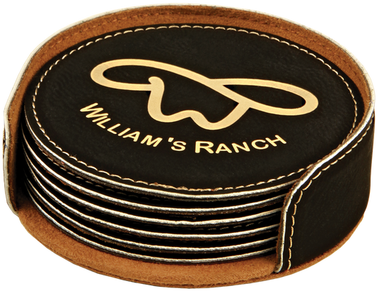 Round Black Leatherette 6-Coaster Set