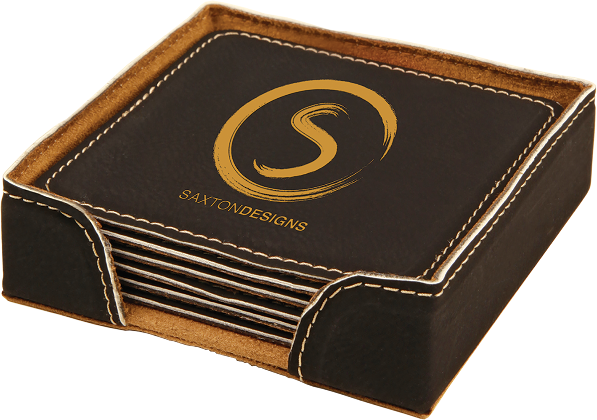 Square Black Leatherette 6-Coaster Set