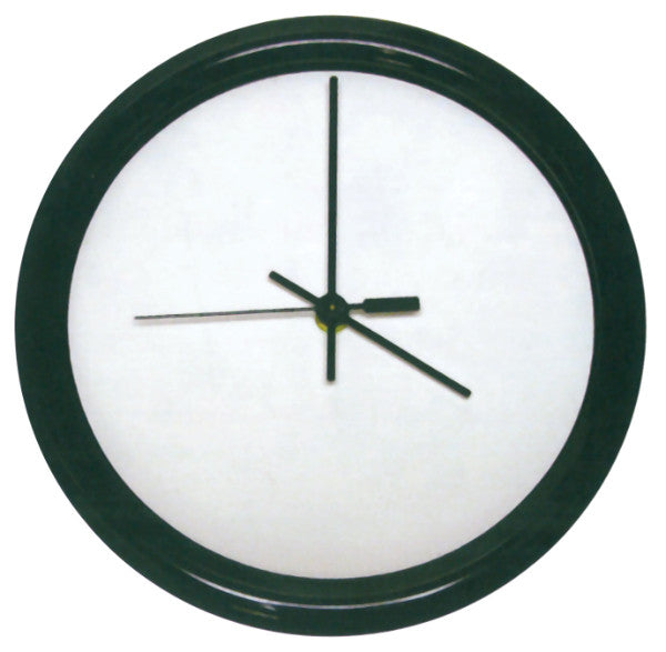 ROUND GLOSS WHITE HARDBOARD CLOCK WITH BLACK FRAME