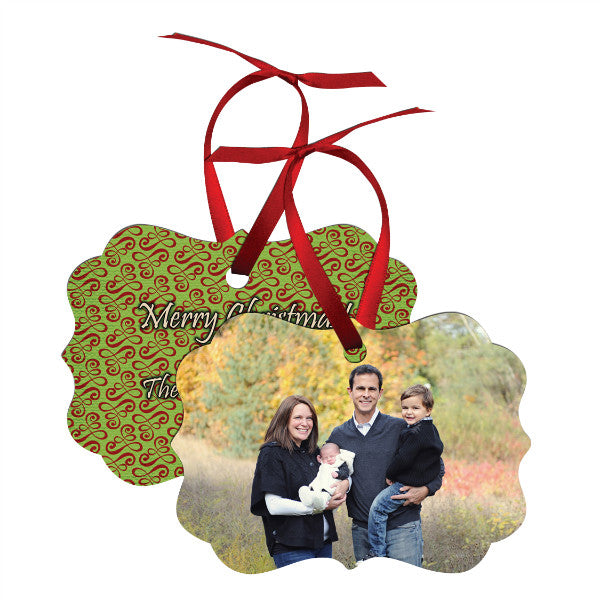 BENELUX 2 SIDED METAL ORNAMENT WITH RED RIBBON