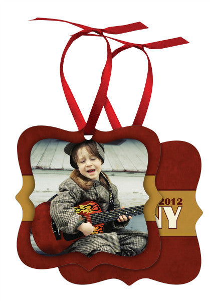 PRAGUE 2 SIDED METAL ORNAMENT WITH RED RIBBON