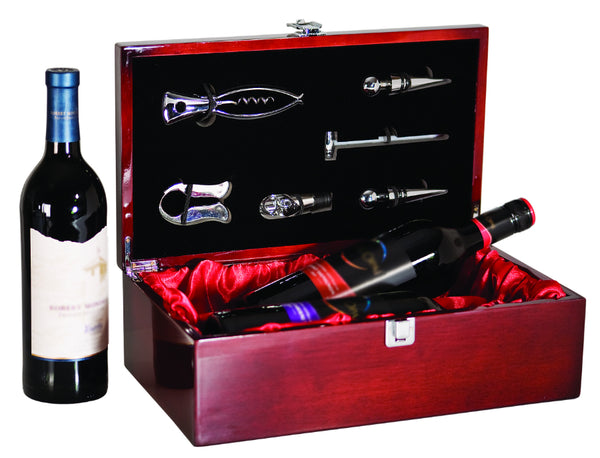 ROSEWOOD PIANO FINISH DOUBLE WINE BOX WITH TOOLS